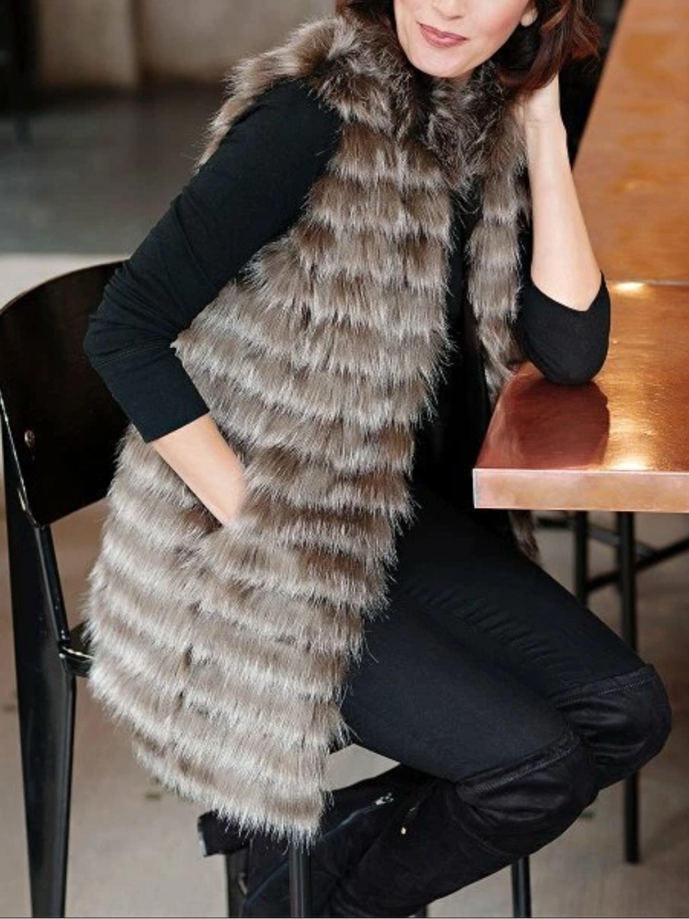 Donna Salyers' Fabulous-Faux Furs Brown Horizontal Fox Faux Fur Vest Size XS NWT